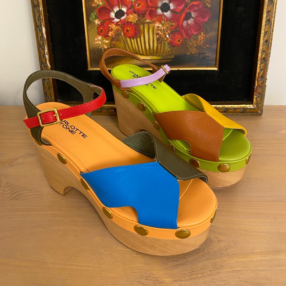 Charlotte Stone Multi-Color Leather Platform Sandals